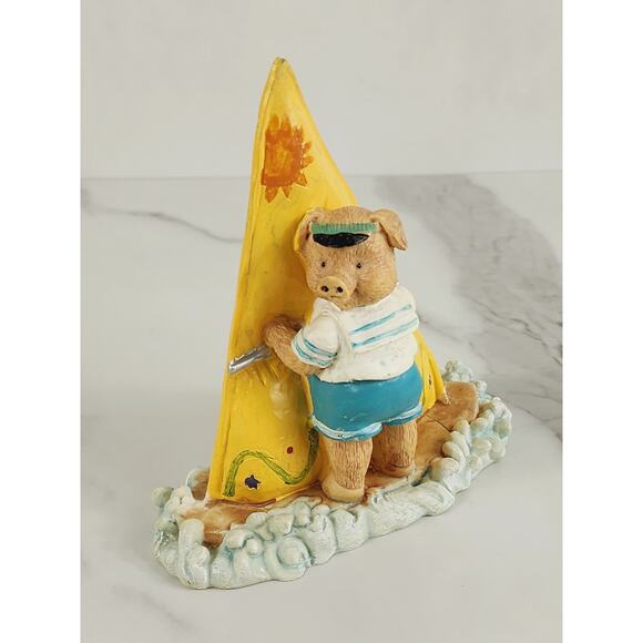 Windsurfing Pig Piglet Piggy Figurine Sail Beach 5" x 4 1/2" Year 90s Home Decor - Picture 1 of 14